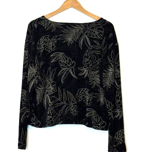 CHICO'S Travelers Cardigan 2 Black Tropical Palm Print Tie Front Stretchy Slinky - Picture 2 of 7